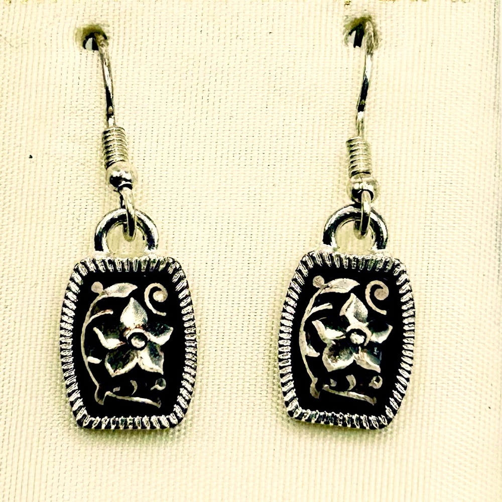 Spanish Damascene Earrings in Gold & Black w/ Floral Gypsy Design 24kg plated